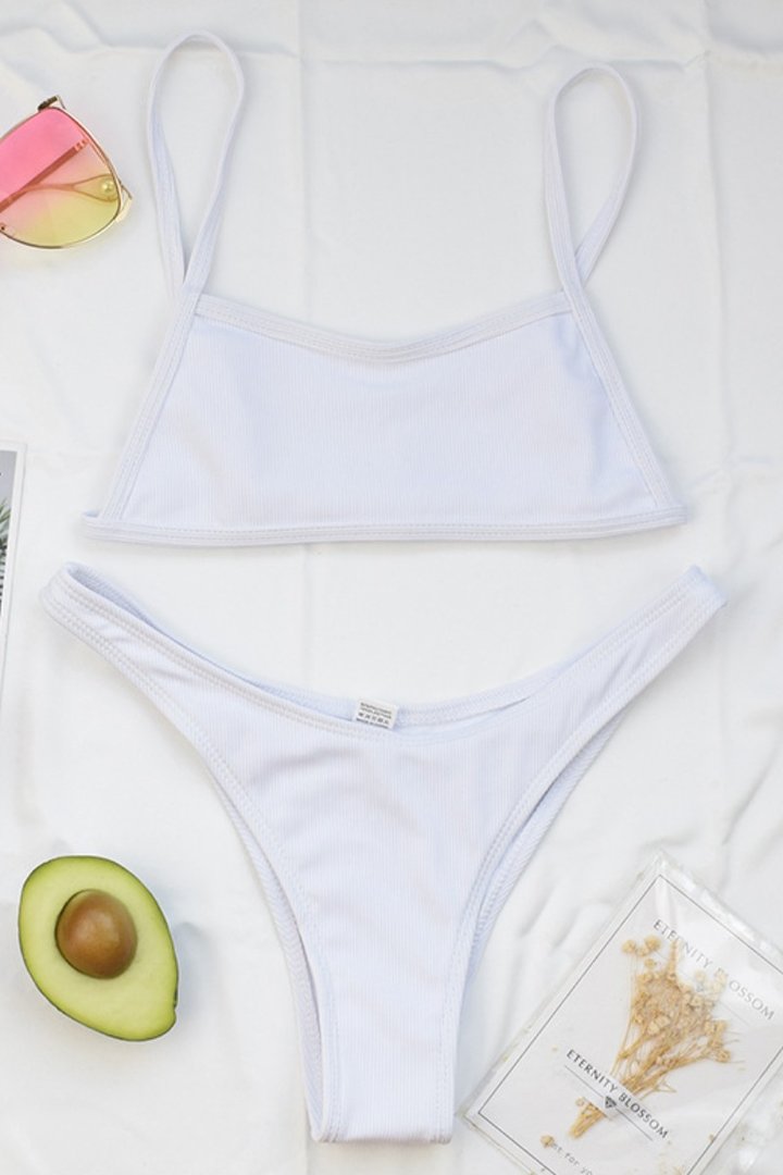 Bandeau High Cut Solid Bikini Set (4 Colors)