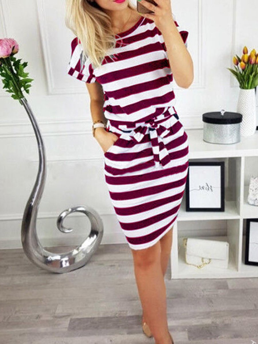 Slim waist pocket casual midi dress