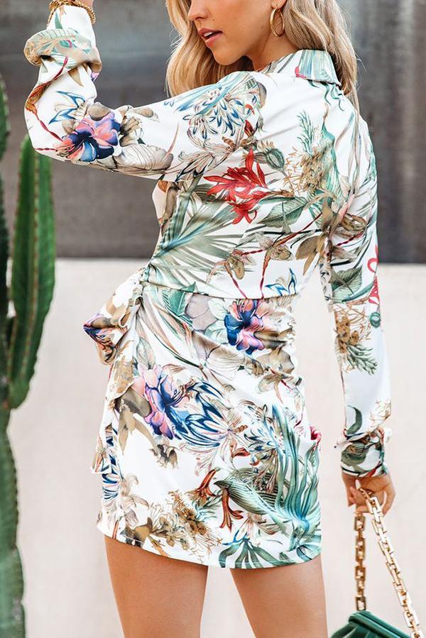 Palm Print Wrap Shirt Dress