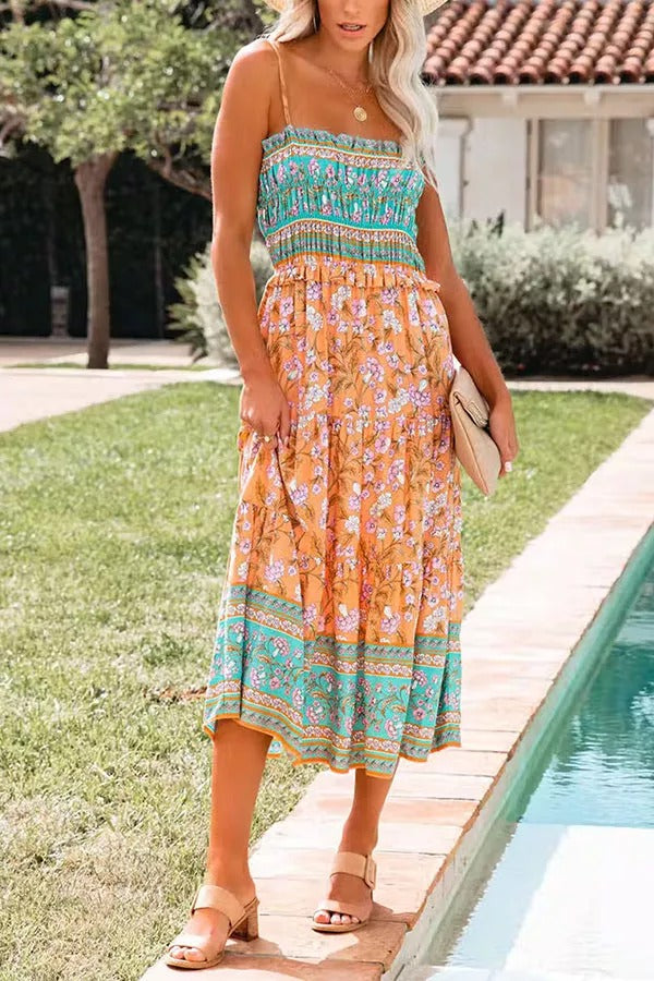 Be My Guest Floral Ruffle Midi Dress