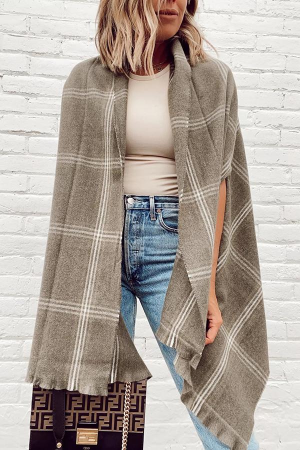 Plaid Wrap Poncho Coat