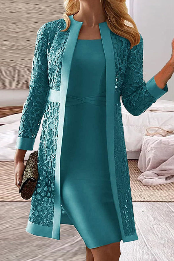 Formal Knee Length Dress with Lace Cardigans Sets