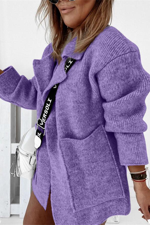 Large Pocket Loose Cardigan Sweater with Suit Collar