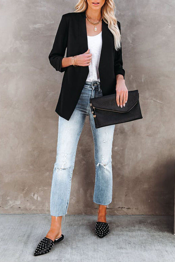 Solid Pocket Suit Coat