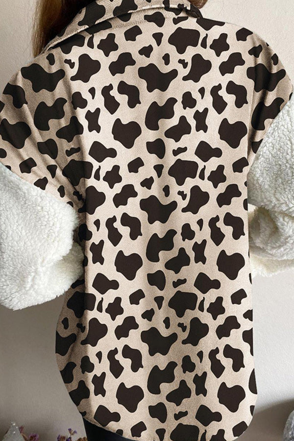 Animal Print Long Sleeve Plush Coat
