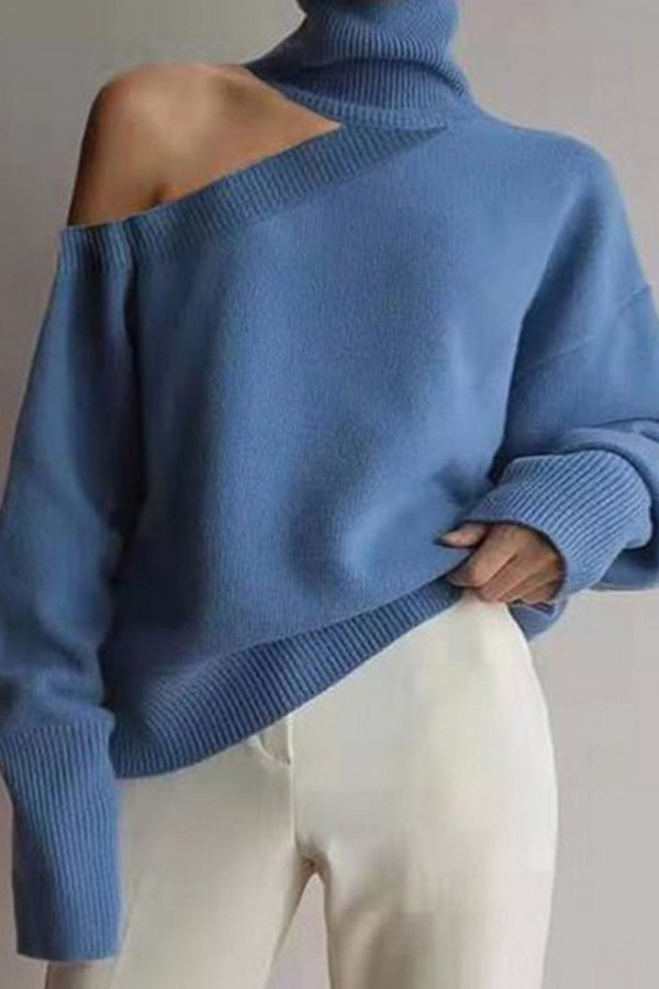 One Shoulder High Neck Long Sleeve Sweater