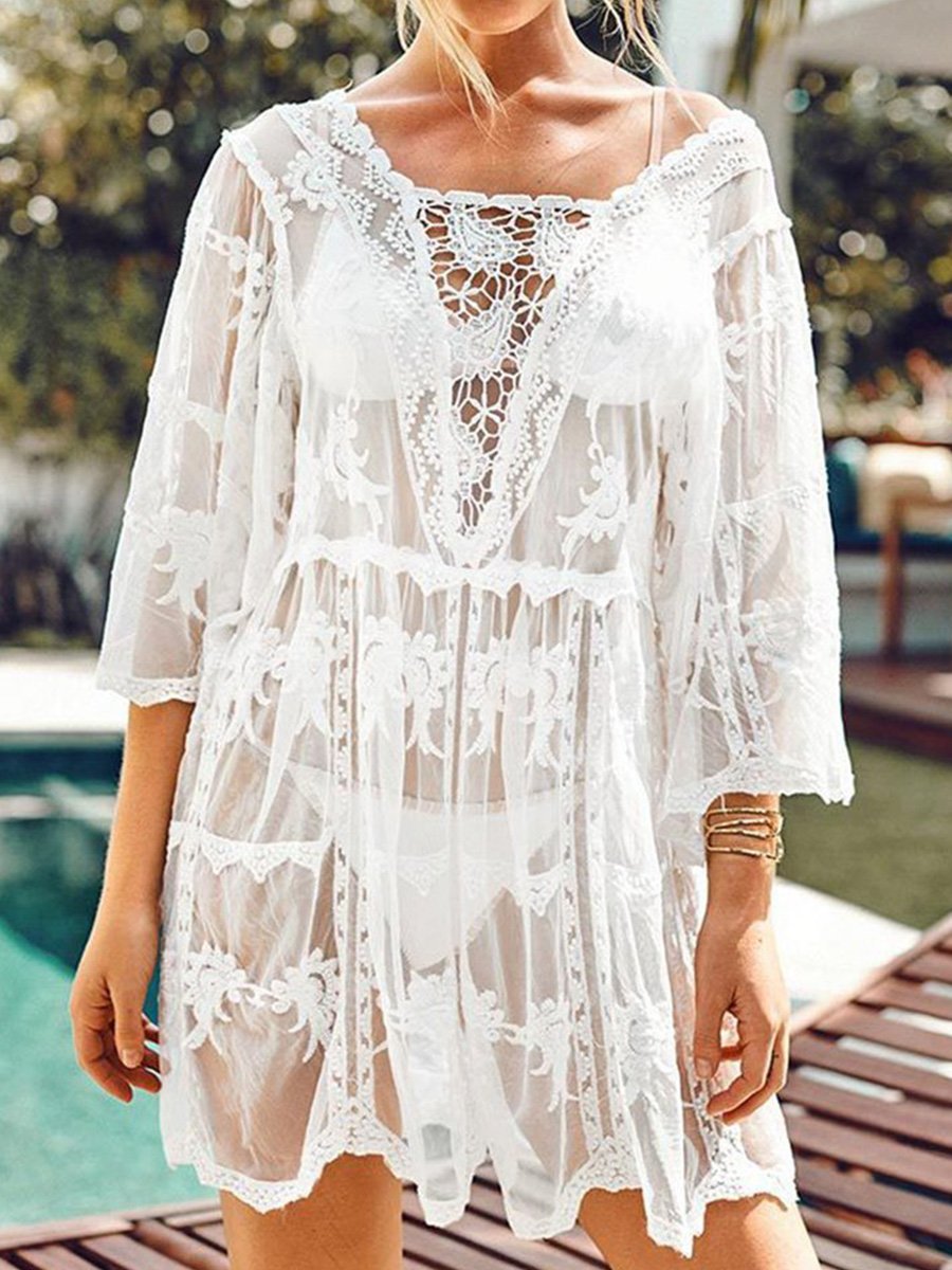Print Lace White Cover-Up