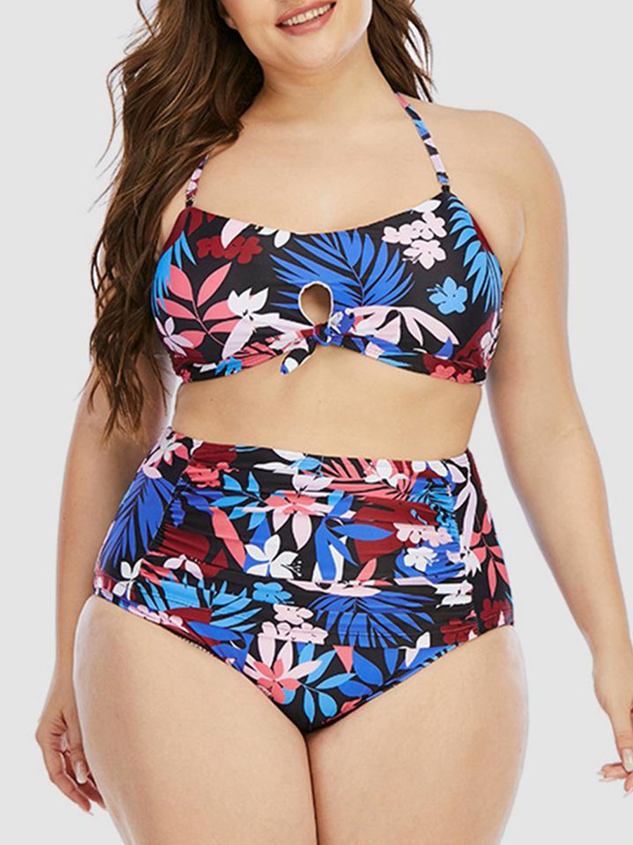 Floral Print Bandage Hollow-out Design Multicolor Tankini