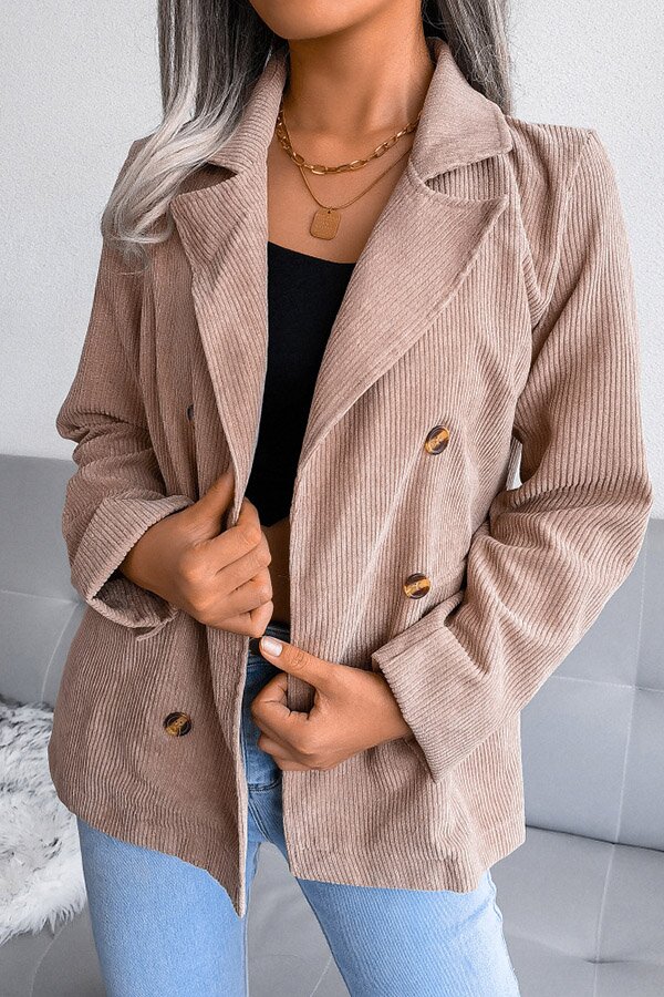Wide Collar Double Breasted Corduroy Blazer