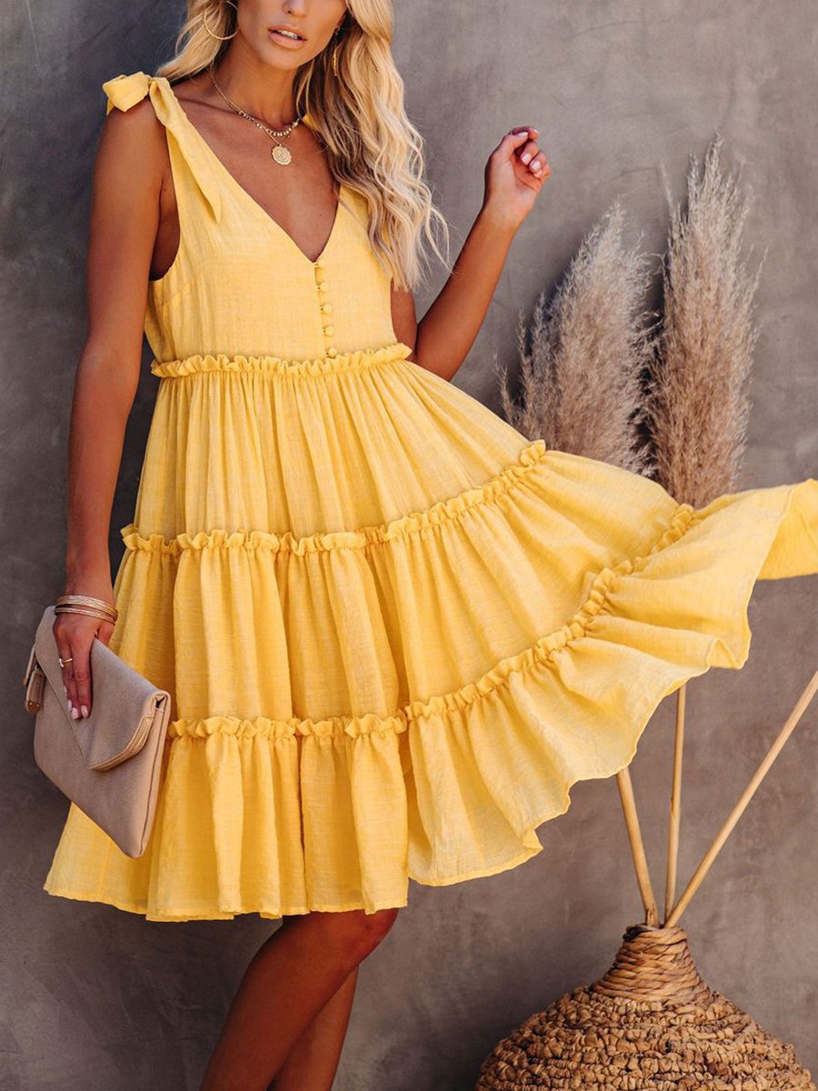 Romantic Solid Bow Midi Dress