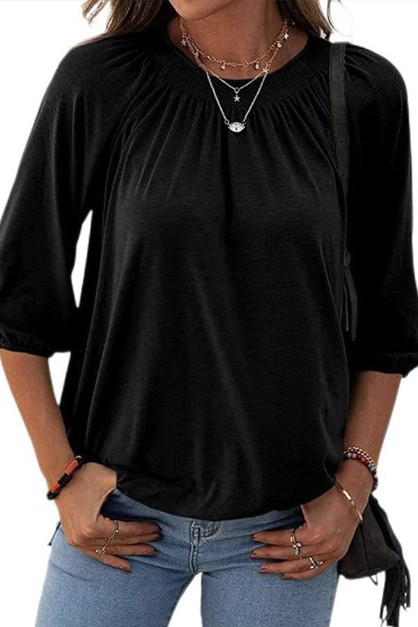 Casual Round Neck Three Quarter Sleeve T-shirt