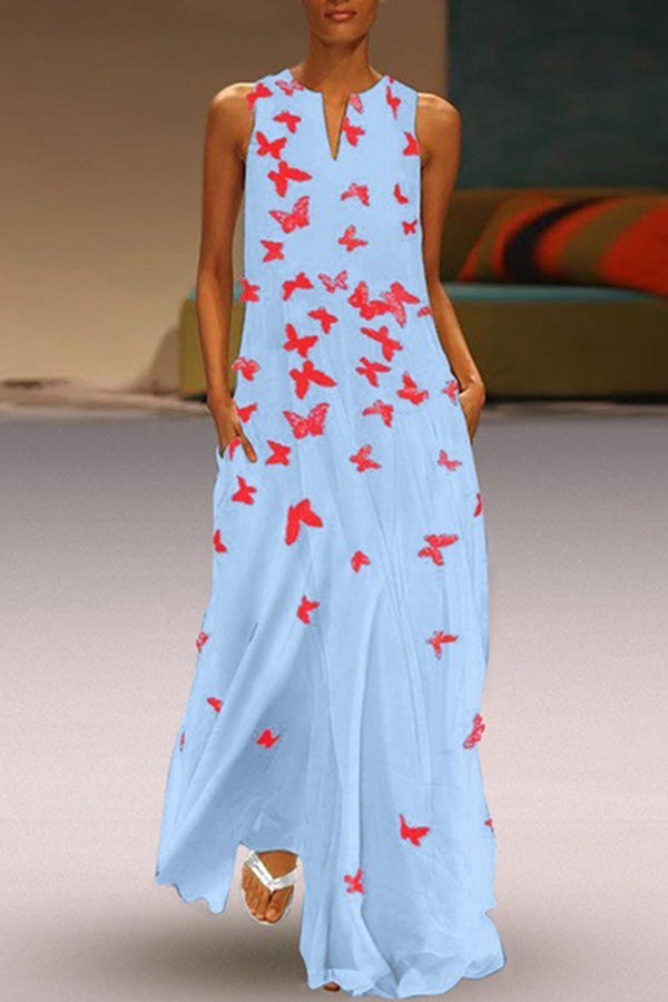 Casual Butterfly Print Sleeveless Dress