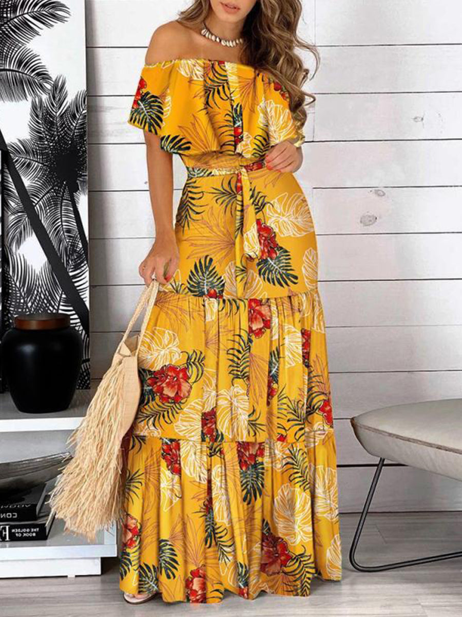 Off Shoulder All Print Dress
