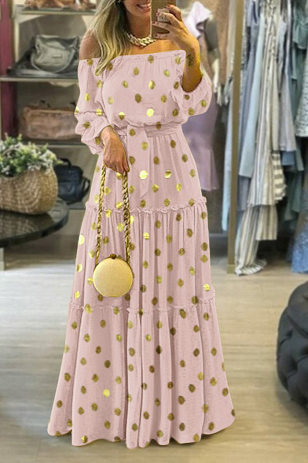 Fashion Printed Boho Dot Puff Sleeve Women's Long Dress