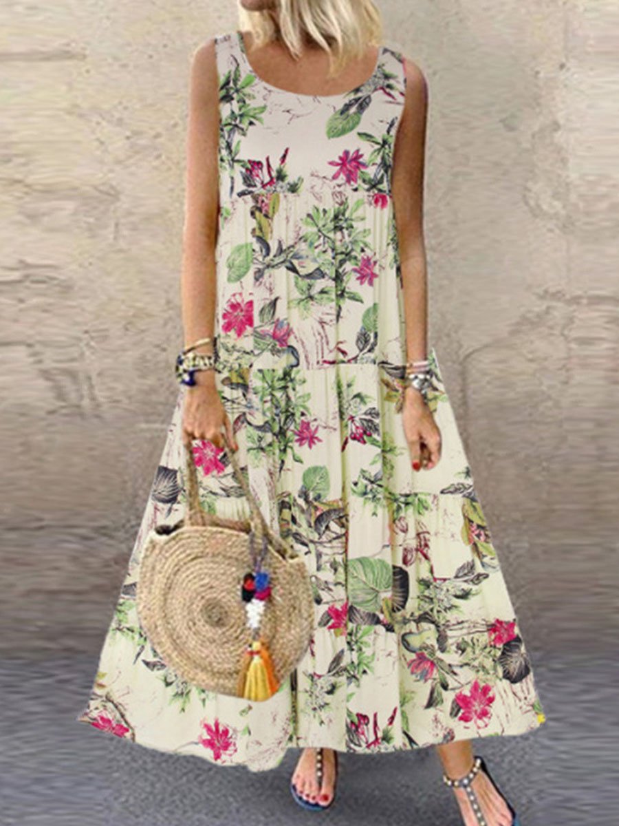 Plant Flower Printed Dress