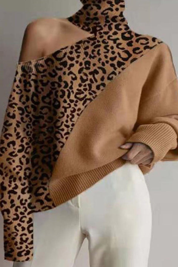 One Shoulder High Neck Long Sleeve Sweater