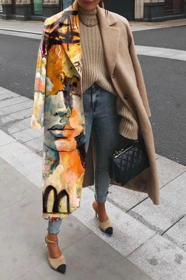 Fashion Abstract Printed Lapel Coat