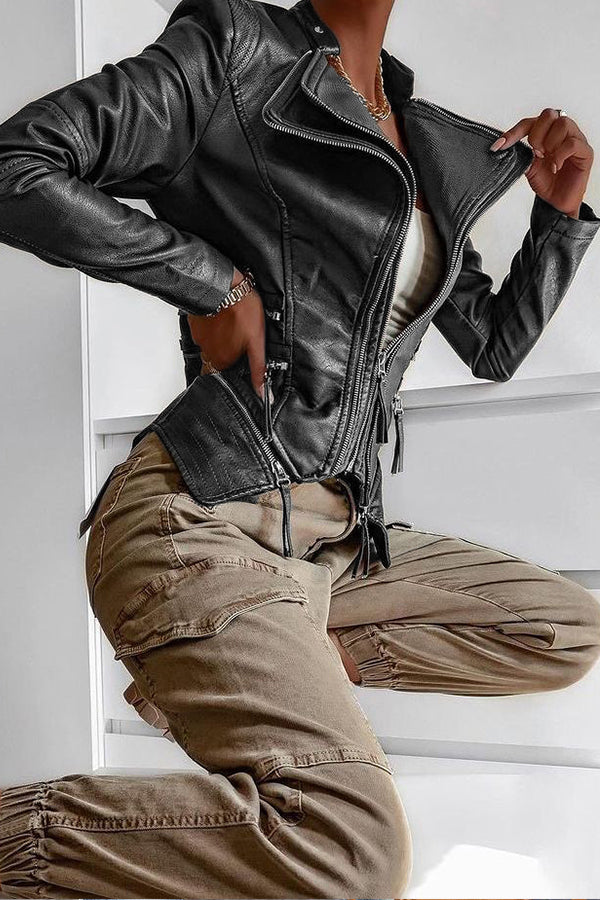 WOMEN'S BIKER JACKET WITH LAPELS