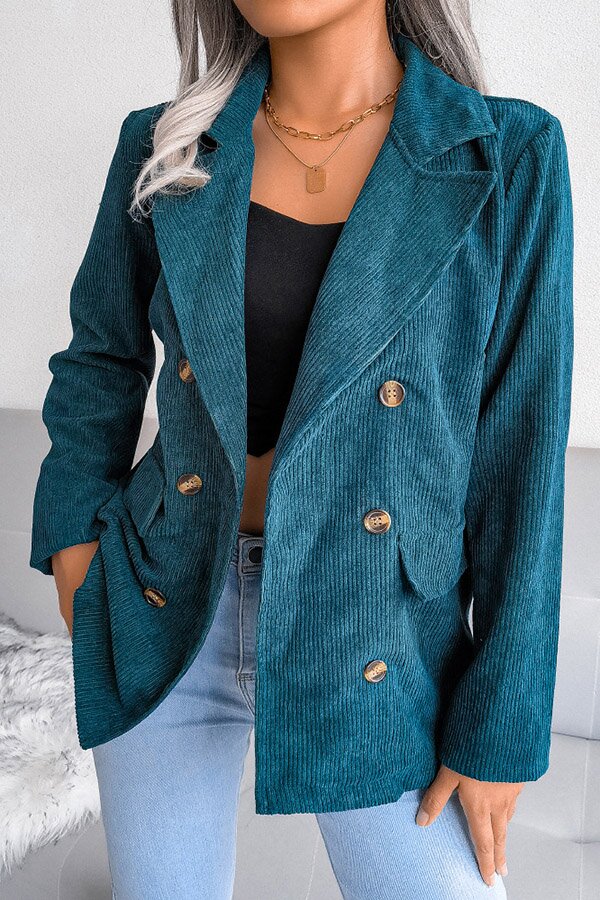 Wide Collar Double Breasted Corduroy Blazer