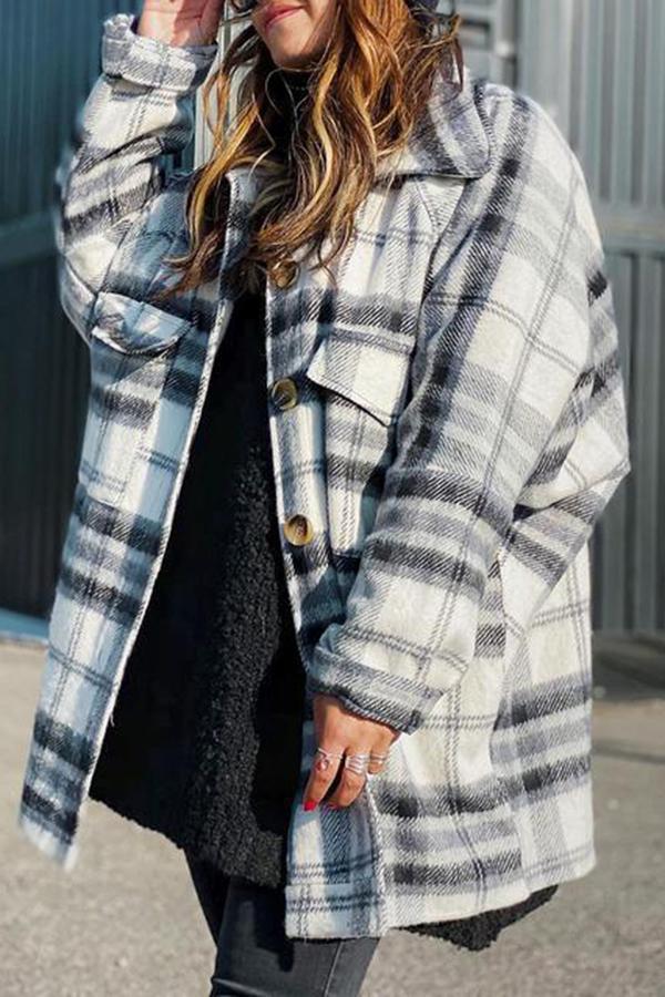 Loose Woolen Plaid Jacket