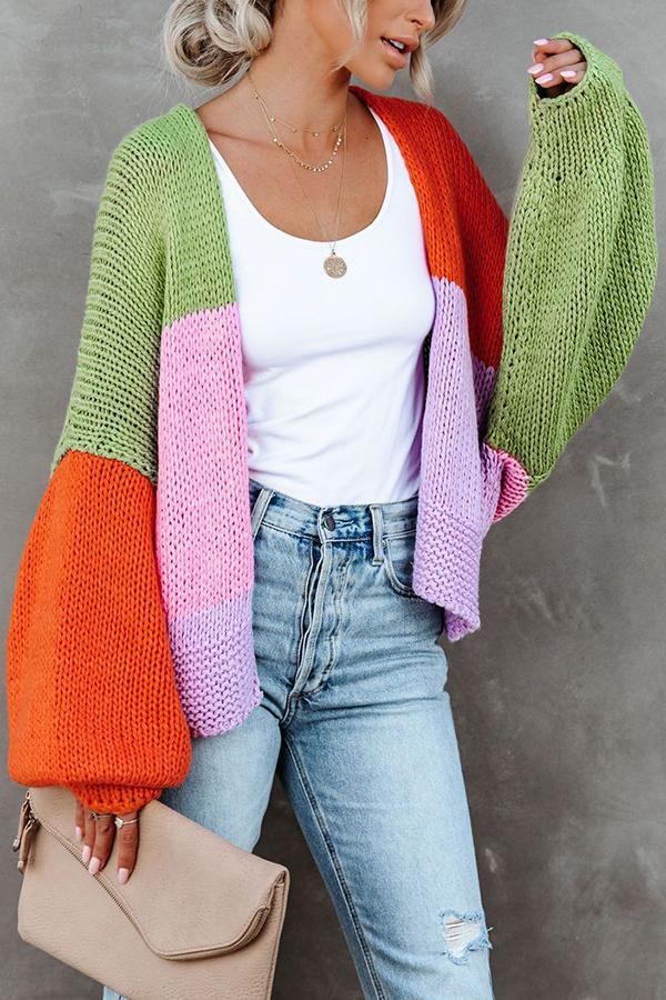 Pumpkin Colorblock Oversized Cardigan