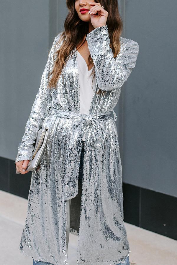 Colorful Sequins Three-quarter Sleeve Buttonless Jacket