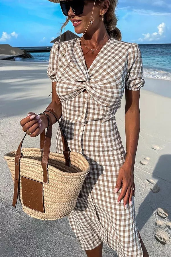Wonder about Me Gingham Backless Midi Dress