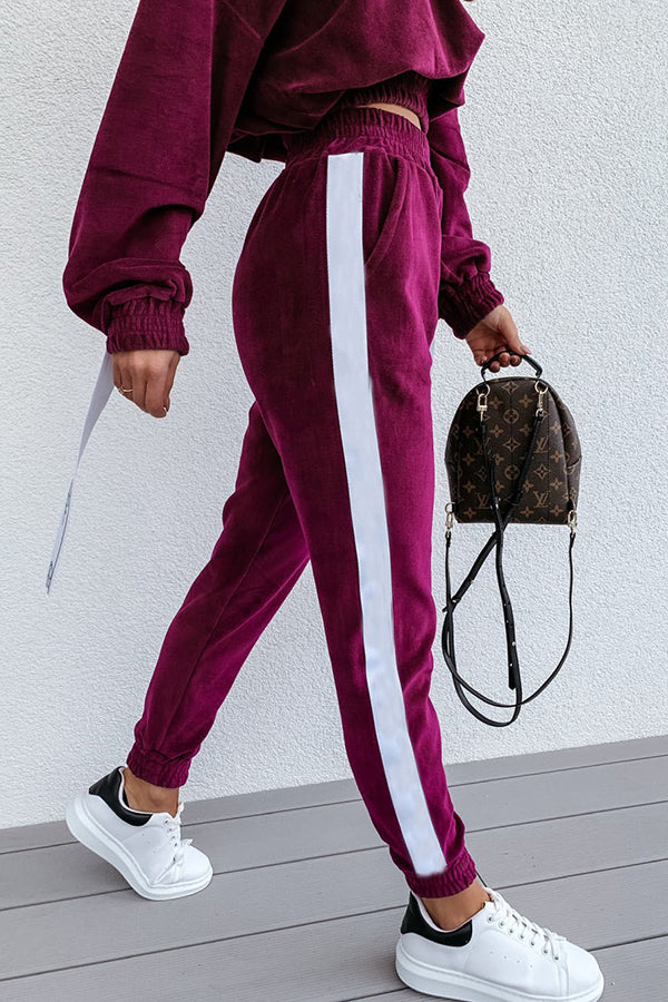 Pure Color Hooded Long-sleeved Gold Velvet Two-piece Suit