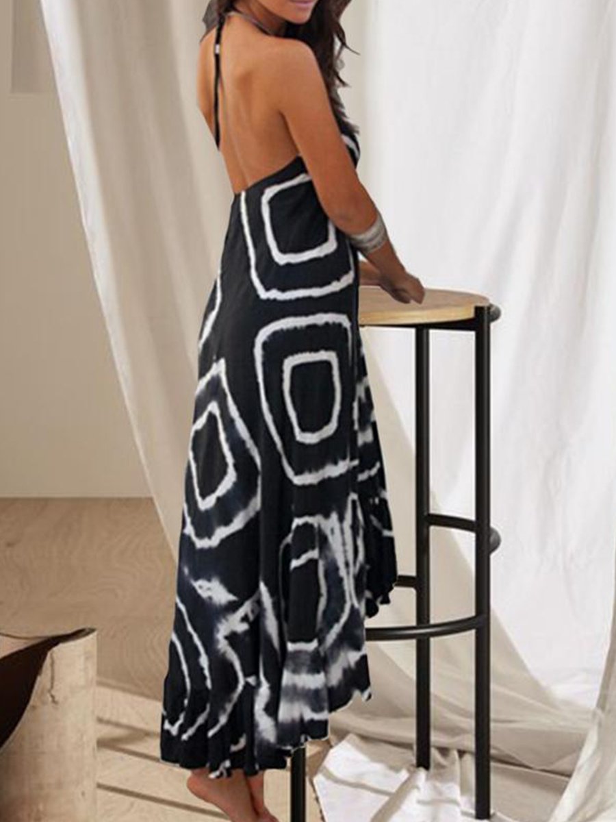 Elegant Abstract Print Irregular Dress