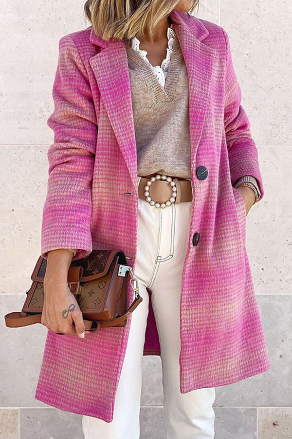 Lapel Temperament Plaid Long-sleeved Woolen Coat