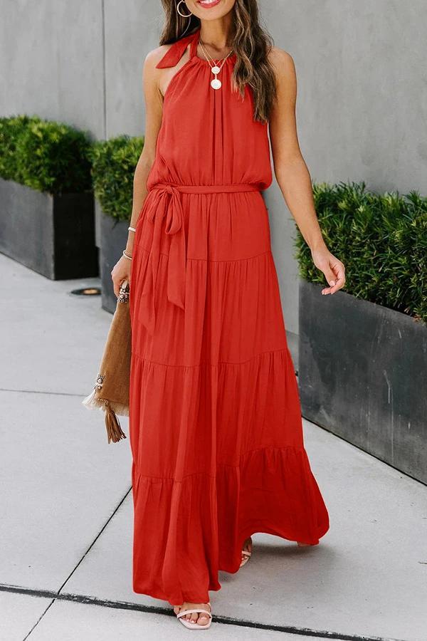 Glamorous Solid Halter Maxi Dress
