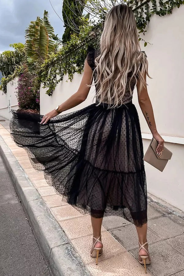 All The Romance Bow Tie Lace Midi Dress