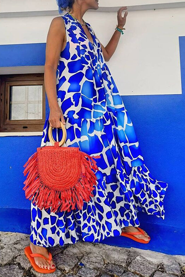 Plus Size Printed Patchwork Sleeveless Loose Dress
