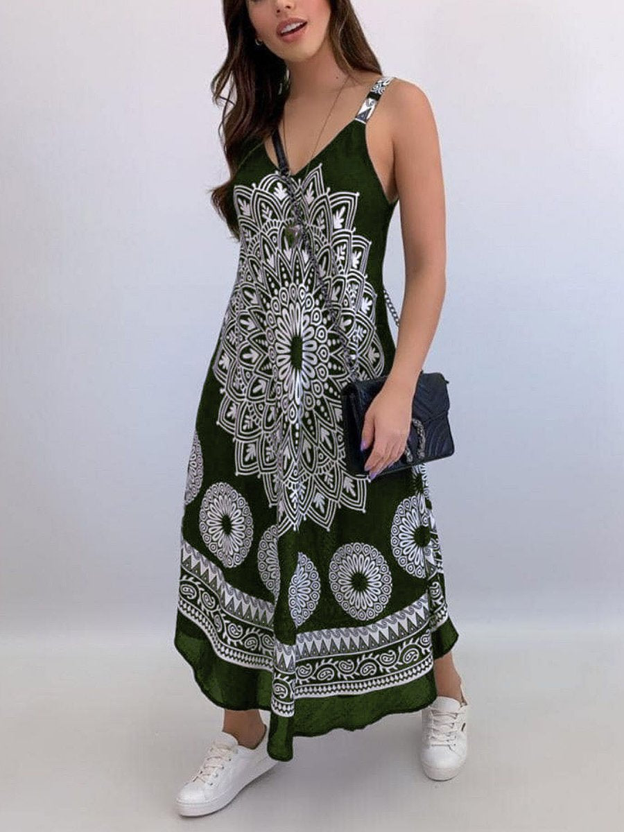 Boho Mandala Print Wide Strap Dress