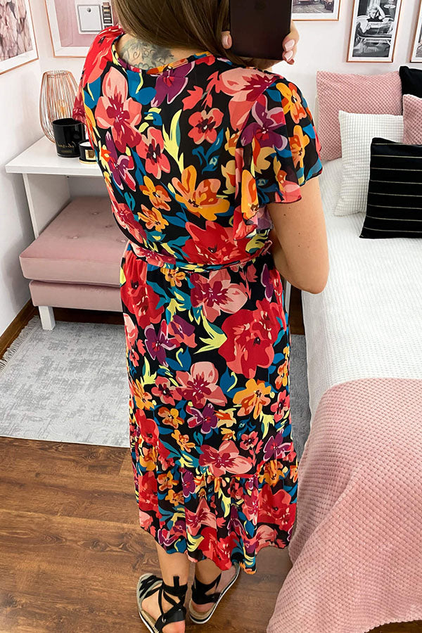Sugary Sweet Floral Wrap Midi Dress