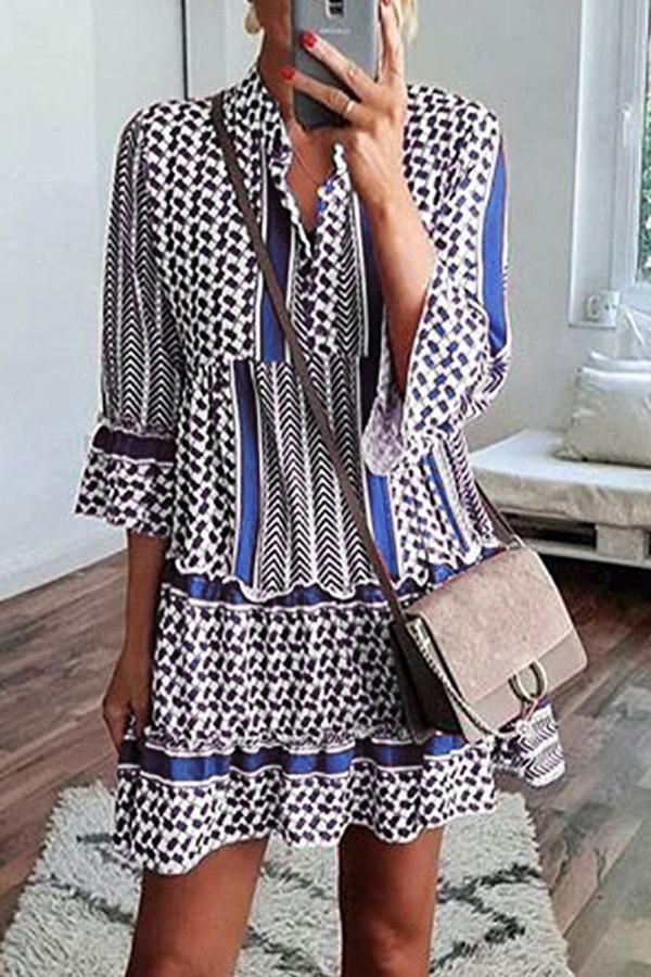 Casual Tribal Printed Ruffled Dress