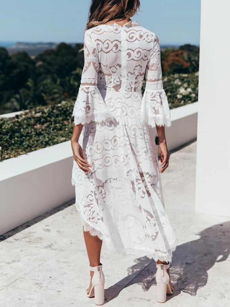Sweet Solid Flared Sleeve Dress