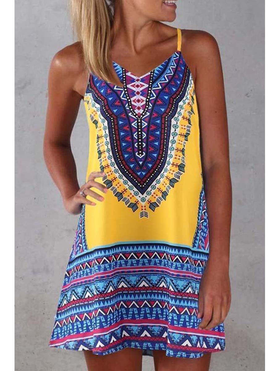 Tribal Print Spaghetti Strap Casual Wear Dress