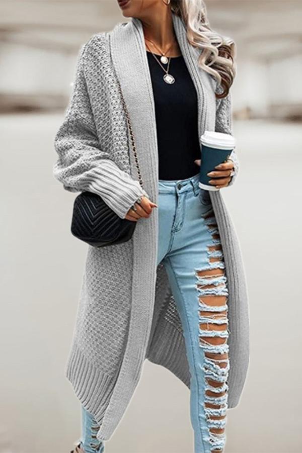Lapel Bat Sleeve Knit Long Sweater Cardigan