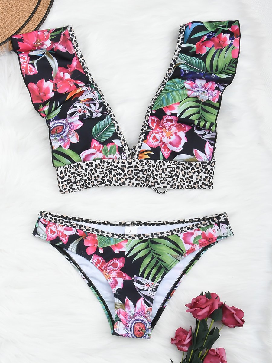 Leopard Print Ruffle Bikini