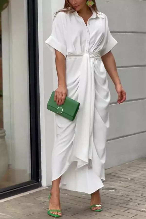 Daring Heart Tie Front Shirt Midi Dress