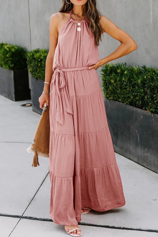 Glamorous Solid Halter Maxi Dress