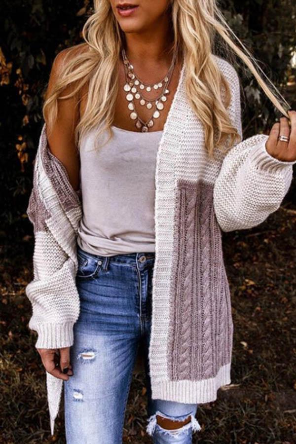 Paneled Contrast Knit Cardigan