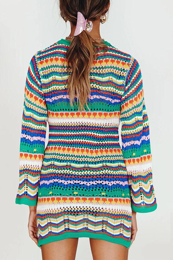 Rainbow Striped Pullover Mid-length Sweater