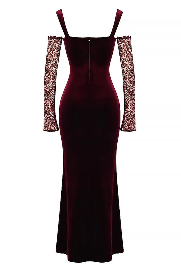 Cold Shoulder Lace Sleeve Bodycon Velvet Formal Party Maxi Dresses –  ChicGirlsBoutique