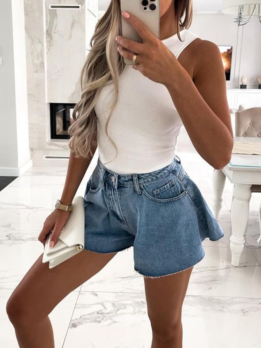 Trendy Cute Wide Legs High Waist Short Jeans
