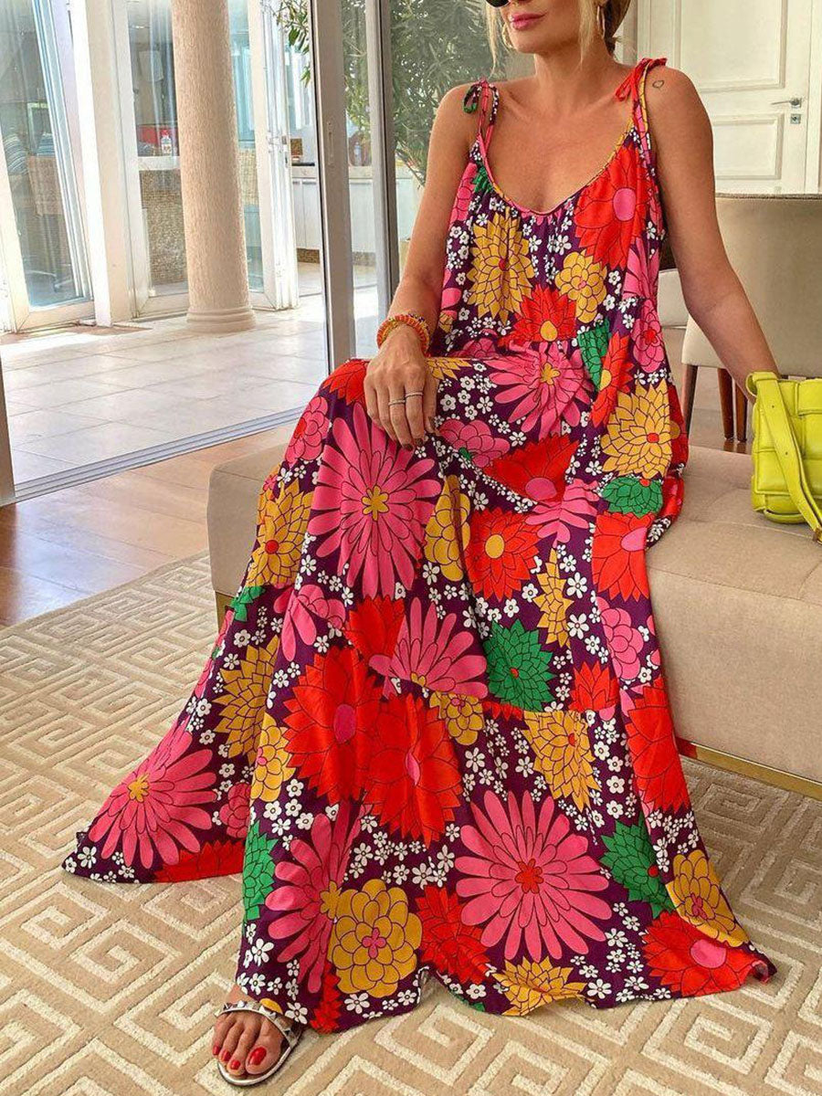 Spaghetti-Strap Floral Spaghetti A-Line Maxi Dress