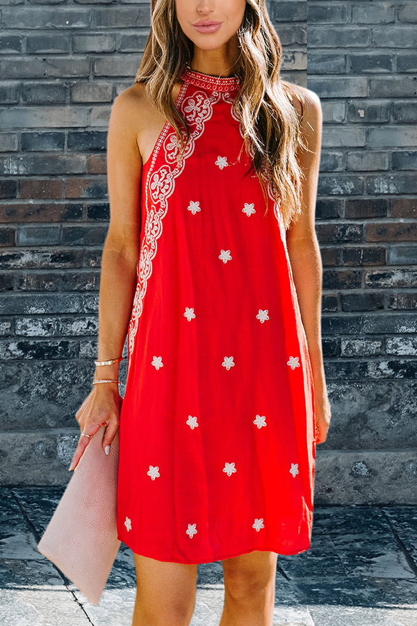 Fashion Halter Neck Print Mini Dress