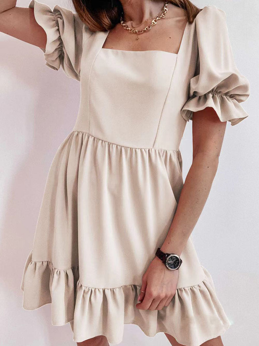 Solid Square Neck High Waist Mini Dress