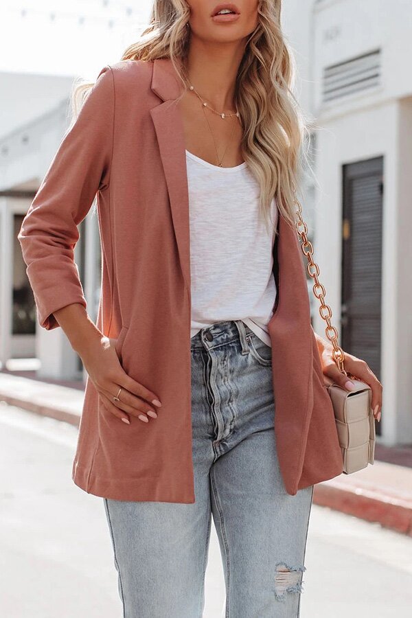 Cotton Blend Solid Lapel Pocket Blazer